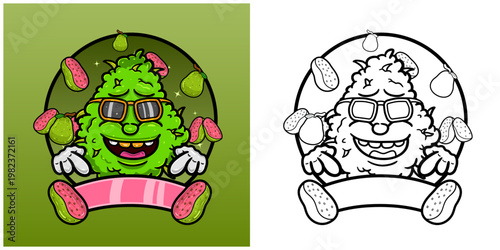 Guava Fruit Flavor with Weed Mascot Cartoon. Weed Design For Logo, Label and Packaging Product.