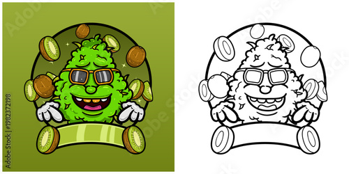 Kiwi Flavor with Weed Mascot Cartoon. Weed Design For Logo, Label and Packaging Product.