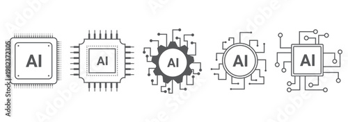 Artificial Intelligence Line Icons Set. AI Technology, Machine Learning, Automation & Editable Stroke. Vector
