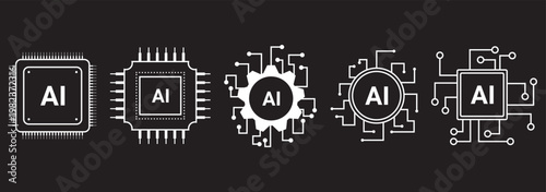 Artificial Intelligence Line Icons Set. AI Technology, Machine Learning, Automation & Editable Stroke. Vector