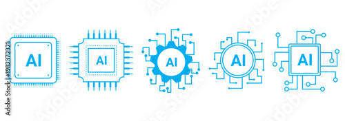 Artificial Intelligence Line Icons Set. AI Technology, Machine Learning, Automation & Editable Stroke. Vector