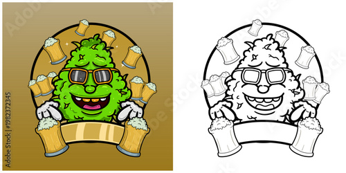 Weed Bud Cartoon With Root Beer Flavor. Weed Design For Logo, Label and Packaging Product.