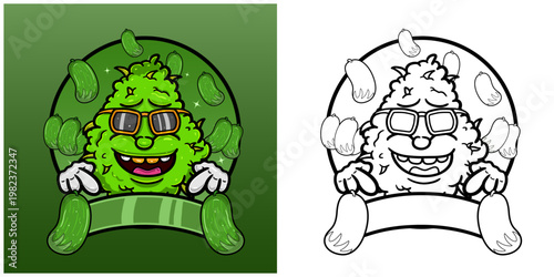 Weed Bud Cartoon With Cucumber Flavor. Weed Design For Logo, Label and Packaging Product.