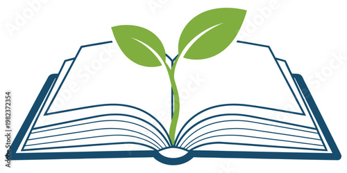 Open book with sprout growing from pages growth mindset learning knowledge education seedling