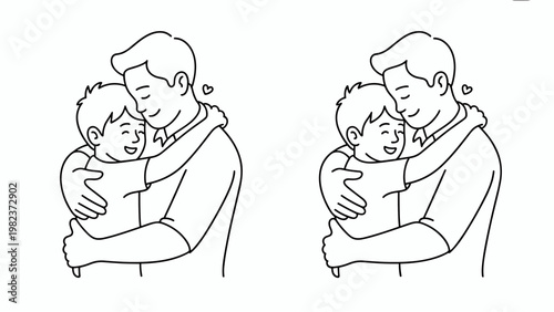 Father and Son Hugging Line Art Set – Emotional Family Bond Outline Collection