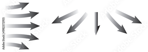 Air flow vector set, blue arrows showing wind straight, swirl and wave direction of air movement, cold fresh streams
