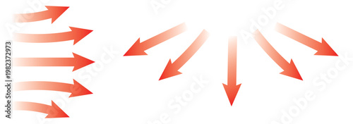 Set of blue arrow showing wind air flow isolated on white background, air direction signs. Air conditioning arrows
