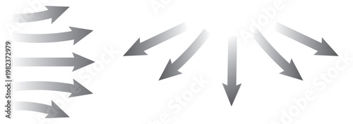 Set of blue arrow showing wind air flow isolated on white background, air direction signs. Air conditioning arrows
