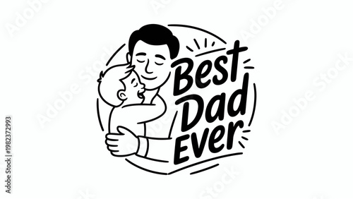 Father and Child Hug Emblem Line Art Badge – Best Dad Ever Round Stamp Collection