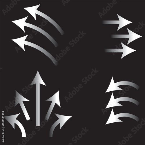 Air flow arrows set. Set of blue arrow showing wind air flow. Vector set of air flow arrows. Blue air flow arrows showing wind circulation and ventilation. Set of blue arrows showing cold air.