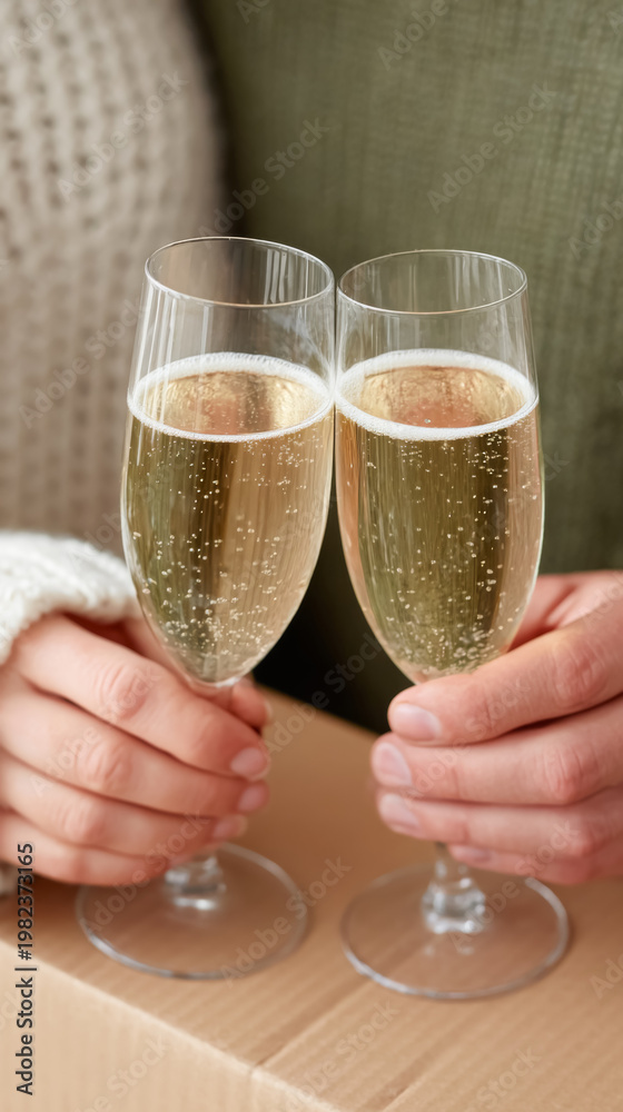 Fototapeta premium Celebratory toast with champagne glasses for milestone and partnership celebration