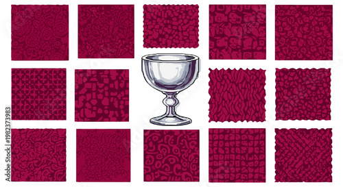 Elegant glass trophy on vibrant red textured mosaic background
