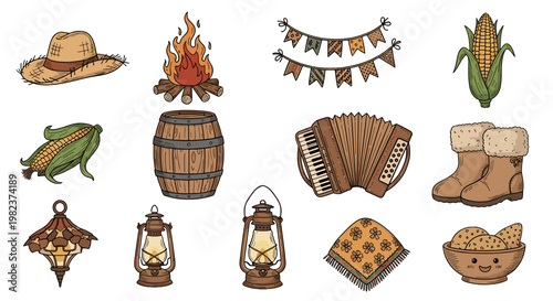Collection of traditional mexican cultural symbols and festive items