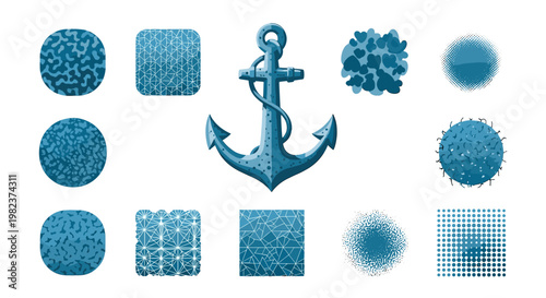Anchor with rope and textured circular background