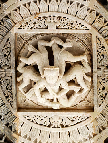 Ranakpur Jain Temple in Rajasthan, built in the 15th century and dedicated to Adinatha, is famed for its marble design, 1,444 unique pillars, symmetry, and serene spiritual ambiance.