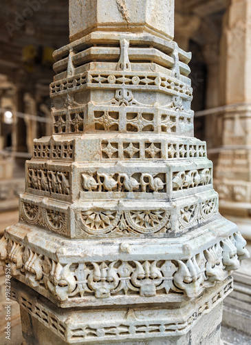 Ranakpur Jain Temple in Rajasthan, built in the 15th century and dedicated to Adinatha, is famed for its marble design, 1,444 unique pillars, symmetry, and serene spiritual ambiance.