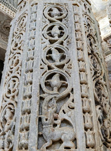 Ranakpur Jain Temple in Rajasthan, built in the 15th century and dedicated to Adinatha, is famed for its marble design, 1,444 unique pillars, symmetry, and serene spiritual ambiance.