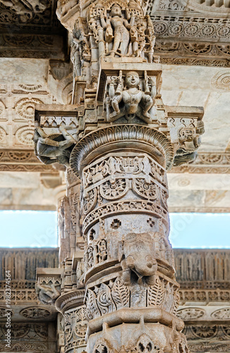 Ranakpur Jain Temple in Rajasthan, built in the 15th century and dedicated to Adinatha, is famed for its marble design, 1,444 unique pillars, symmetry, and serene spiritual ambiance.