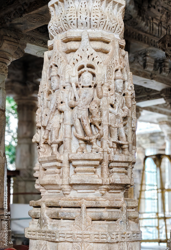 Ranakpur Jain Temple in Rajasthan, built in the 15th century and dedicated to Adinatha, is famed for its marble design, 1,444 unique pillars, symmetry, and serene spiritual ambiance.