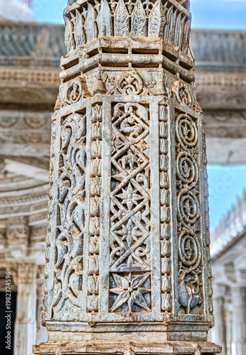 Ranakpur Jain Temple in Rajasthan, built in the 15th century and dedicated to Adinatha, is famed for its marble design, 1,444 unique pillars, symmetry, and serene spiritual ambiance.