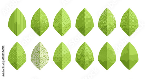 Collection of green leaves with different shapes and textures