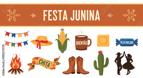 Festive junina celebration with traditional decorations and symbols