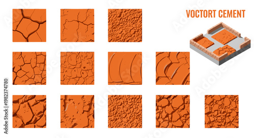 Collection of different types of orange clay textures and patterns