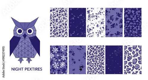Collection of night owl and winter snowflake pattern textures