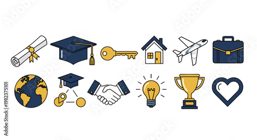 Collection of educational and professional icons including graduation