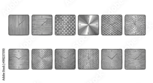 Collection of various textured metal plates with different patterns