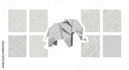Origami elephant hanging on a wall with textured background