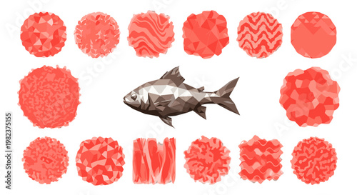 Realistic fish surrounded by coral and seaweed