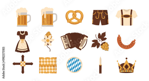 Collection of traditional bavarian clothing and accessories for oktoberfest