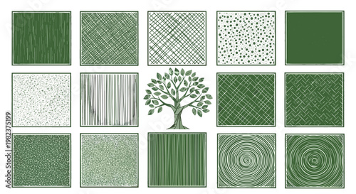Collection of various green textured backgrounds and patterns