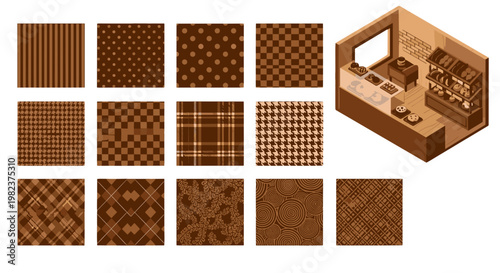 Collection of various textured brown tiles for interior design