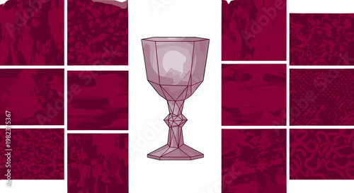 Elegant wine glass with red wine on a textured purple background