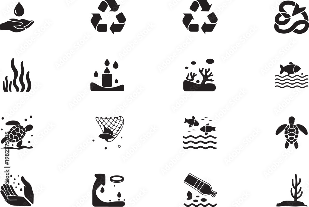 Fototapeta premium Collection of environmental conservation and marine life icons