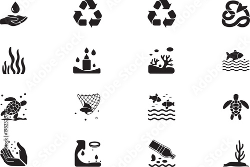 Collection of environmental conservation and marine life icons