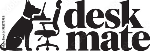 Dog sitting at desk with laptop and office chair animal