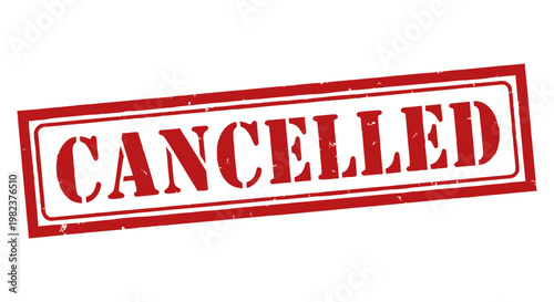 A prominent red grunge-style stamp clearly displaying the word "CANCELLED" 