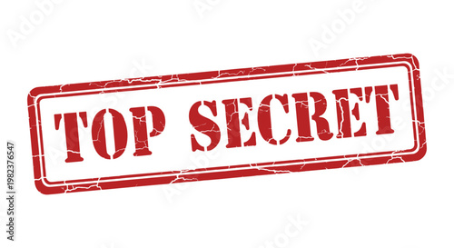 A red rectangular distressed grunge stamp prominently displaying the critical phrase "TOP SECRET" on white.