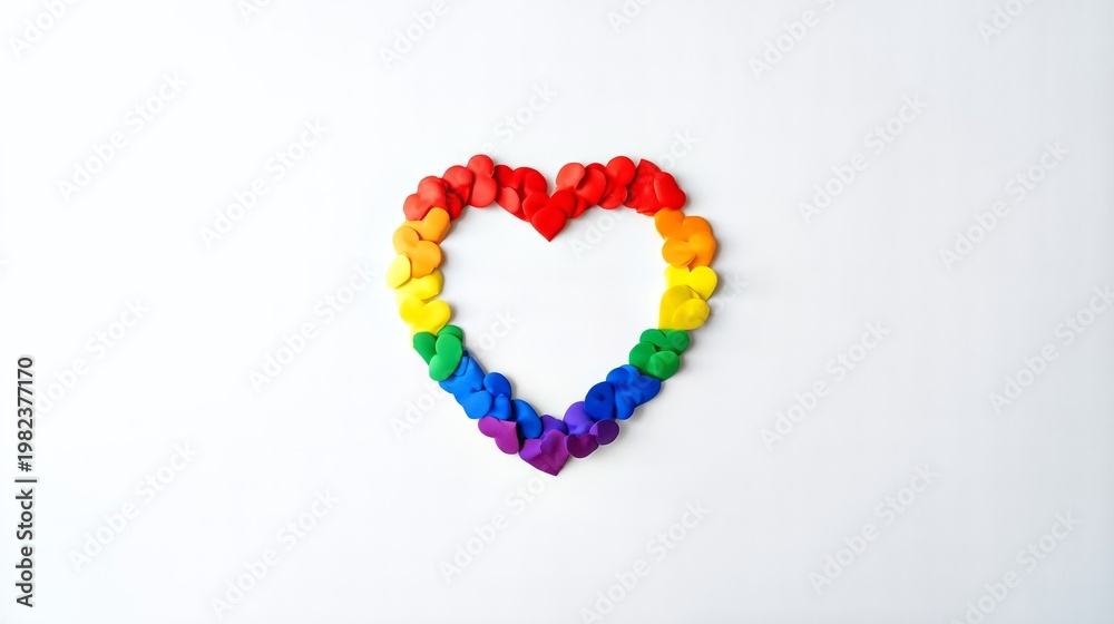Fototapeta premium Rainbow Heart: A vibrant heart, crafted from an array of colorful elements, embodies the spirit of inclusivity and unity, radiating warmth and acceptance.