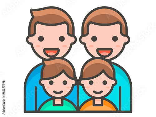 LGBTQ+, Family Man Man Boy Boy Emoji Line Art: Diverse Family Connection Icon, Parent Child Symbol, Minimalist Home Unit Graphic, Professional Relationship Illustration