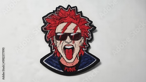 Rebellious Punk Attitude: A bold emblem of a defiant individual with an outrageous haircut, a raw expression, and a rebellious spirit, embodying punk rock aesthetics and counter-culture essence.