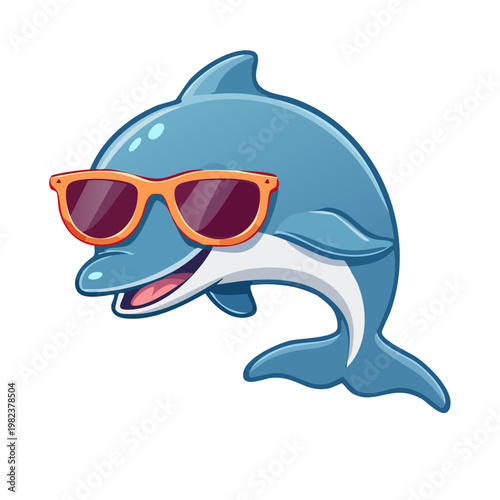 A cheerful dolphin wearing sunglasses smiling happily