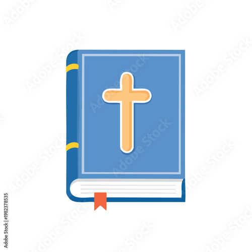 A depiction of the Holy Bible with a cross on the cover and a bookmark