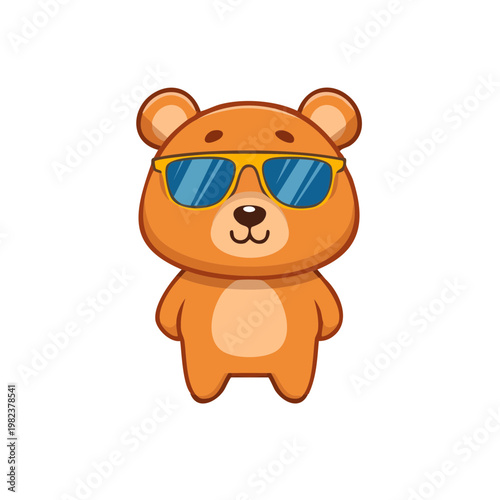 A cool bear wearing sunglasses. A friendly animal cartoon with an optimistic attitude
