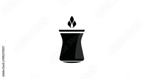 Elegant black icon of a stylized candle in a traditional waisted tea glass, minimalist design for warmth and tranquility.
