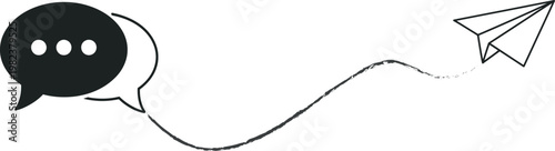 Communication concept paper airplane emerging from speech bubble