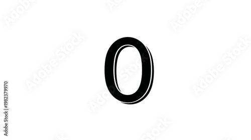 Hand-drawn style black numeral zero with subtle 3D outline effect, isolated on a pure white background